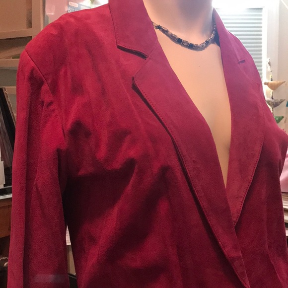 Suede leather blazer raspberry fully lined.leather jacket size M vintage - Picture 3 of 8